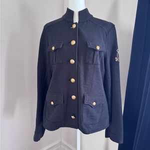 Black Military-Style Sweatshirt Jacket with Gold Accents